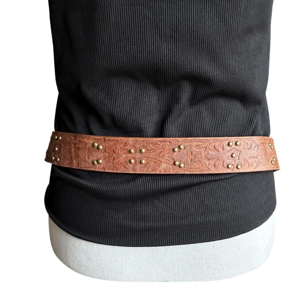Honest By Brighton Tooled Leather Studded Belt Brown
